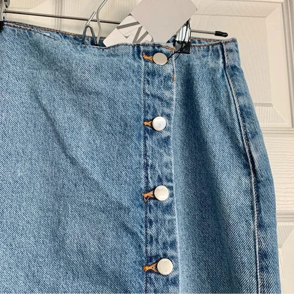 [🌟 PRICE FIRM] ZARA Denim Crossover Midi Skirt Blue Jean Pencil Skirt w/ Slit - Picture 6 of 15